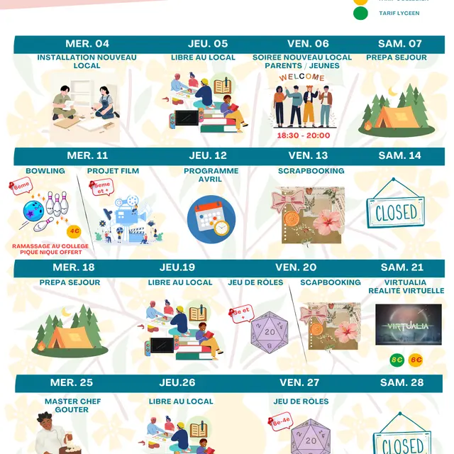 Programme des animations de Ré Jeunesse à Ars-en-Ré en mars