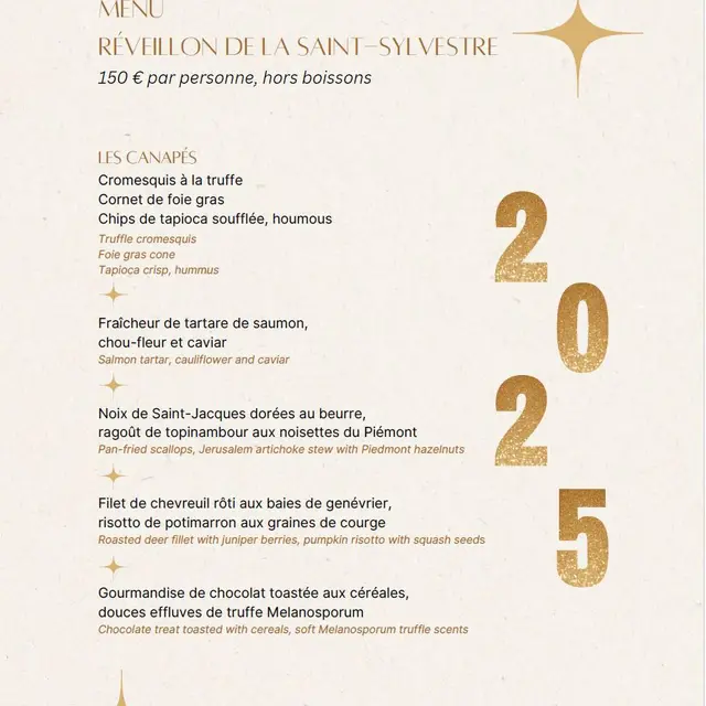 Menu Réveillon de la Saint-Sylvestre 2024 - La Table de la Réserve - Beaulieu-sur-Mer_Beaulieu-sur-Mer