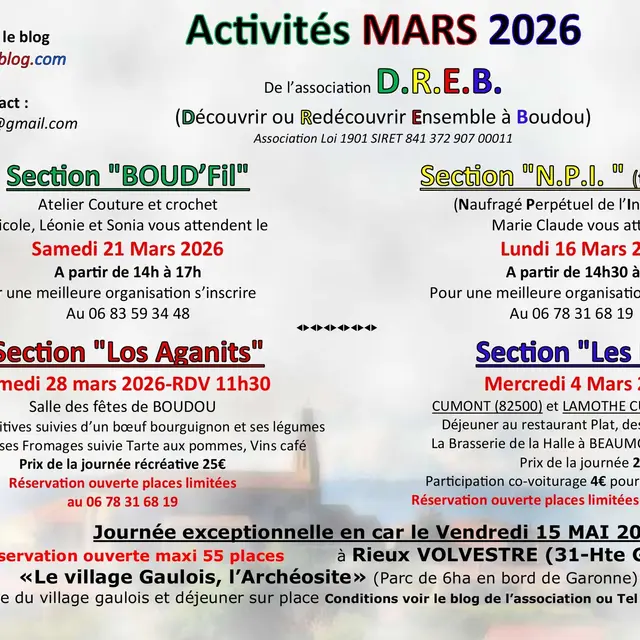 Atelier, repas, sorties.. | Association DREB_Boudou