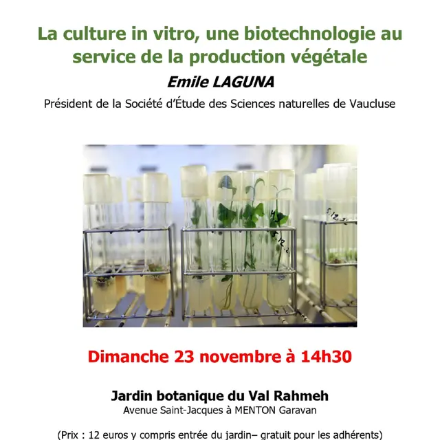 Conférence au Val Rahmeh: La culture in vitro, une biotechnologie au service de la production végétale