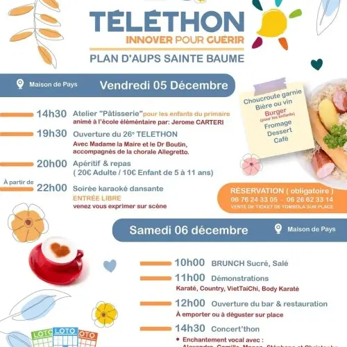 Animations, démonstrations, concert, loto, repas karaoké | Téléthon_Plan-d'Aups-Sainte-Baume