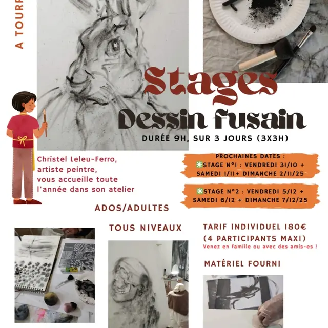 Stages de Dessin et de Fusain avec Christel Leleu, peintre_Tourrettes