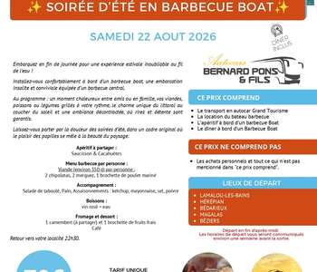 EXCURSION EN BUS : SOIRÉE D'ÉTÉ EN BARBECUE BOAT