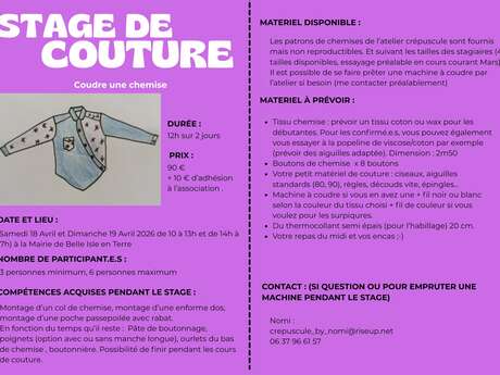 Stage couture : coudre une chemise