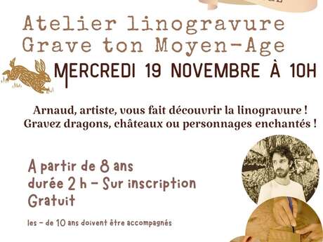Atelier linogravure avec l'artiste Arnaud Rochard