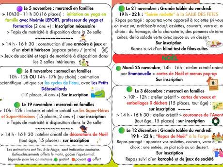 La Forge activités en familles ( Novembre / Décembre )