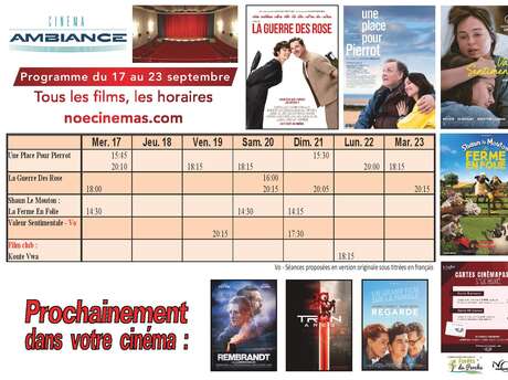 Programme cinéma  du 17 au 23 septembre