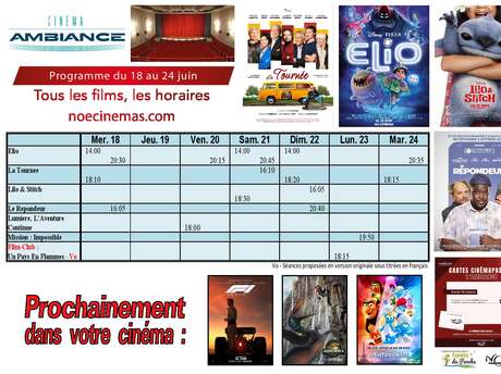 Programme cinéma  du 18 au 24  juin