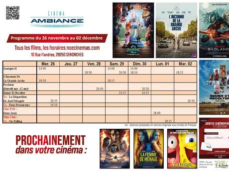 Programme cinéma  du 26 novembre au 6 décembre