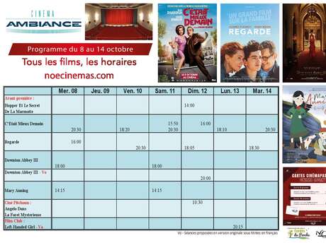 Programme cinéma  du 8 au 14 octobre