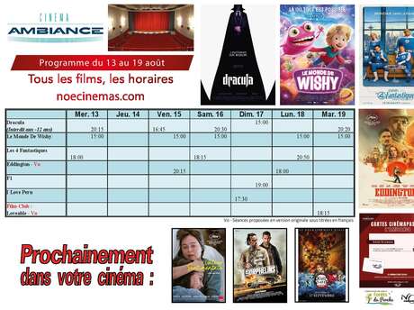 Programme cinéma  du 13 au 19 août