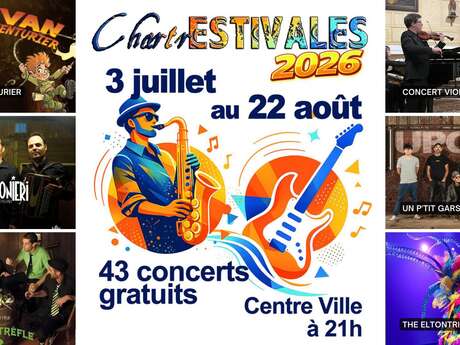 ChartrEstivales 2026 : Yvan l’aventurier ; Canzonieri ; Atou’trèfle ; Concert violon et orgue ; Un P’tit Gars du Coin ; The Eltontribute