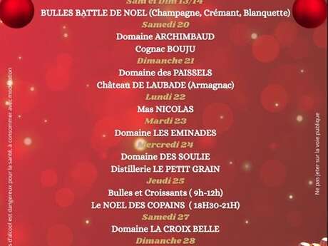 ANIMATIONS DE L'ESPACE VIN - MOIS DE DÉCEMBRE