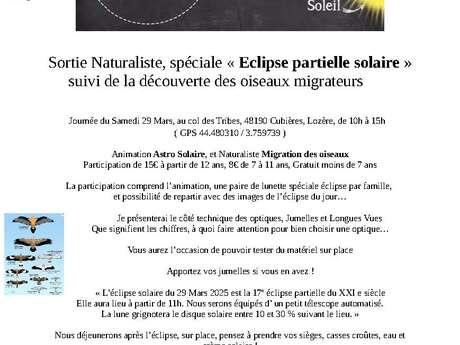 SORTIE NATURALISTE, SPÉCIALE « ECLIPSE PARTIELLE SOLAIRE » ET DÉCOUVERTE DES OISEAUX MIGRATEURS