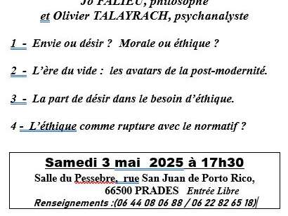 CONFÉRENCE UPC: CAUSERIE ÉTHIQUE DU DÉSIR, DÉSIR D'ÉTHIQUE