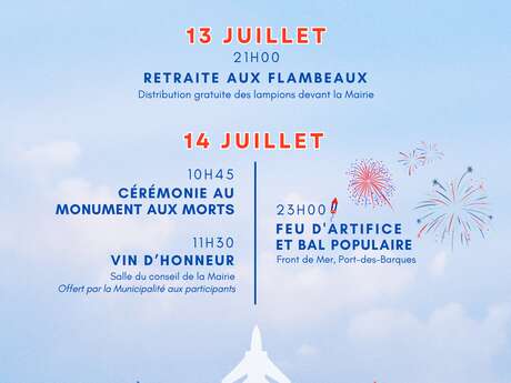 Zeremonie am 14. Juli und Feuerwerk