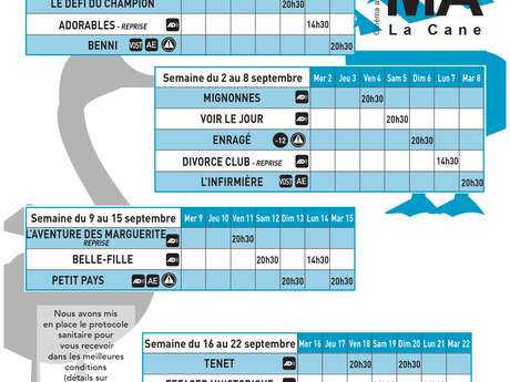 Programme Cinéma La Cane du 26 août au 22 septembre Programme Cinéma La Cane du 26 août au 22 septembre