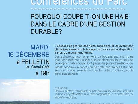 Cycles de conférences du Parc | Pourquoi coupe-t-on une haie dans le cadre d'une gestion durable ? par Florentin Brard