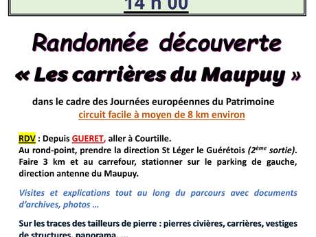 Journées du patrimoine : Randonnée découverte "Les carrières du Maupuy"