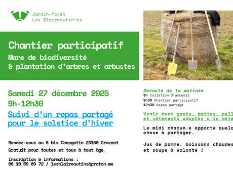 Mare,  biodiversité &  plantations pour le solstice d'hiver, suivi d'un  repas partagé