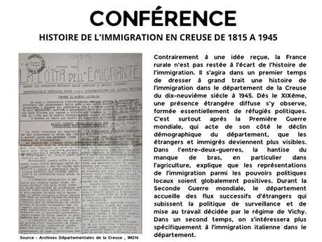 Conférence sur l'immigration en Creuse de 1815 à 1945