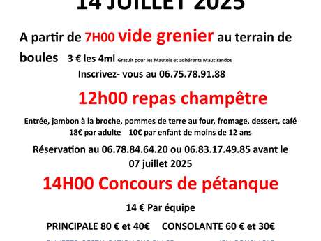 VIDE GRENIER A MAUTES le 14 juillet