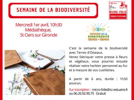 SEMAINE DE LA BIODIVERSITÉ - Fabrication d'une presse à fleurs à Saint-Ciers-sur-Gironde