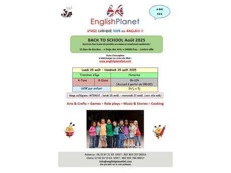 Stage anglais vacances Eté "Back to school"