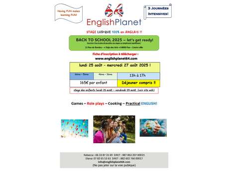 Stage anglais vacances Eté "Back to school" Collège