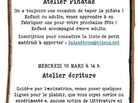 Les Ateliers du Mercredi : atelier d'écriture