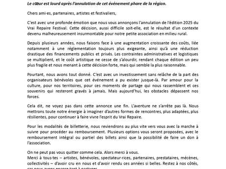 [ANNULÉ] - Le Vrai Repaire Festival