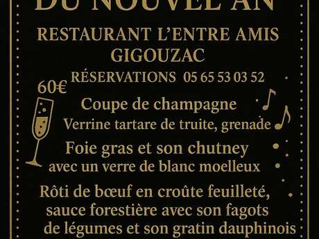 Menu de réveillon au restaurant l'Entre Amis