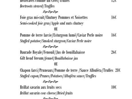 Menu de Fêtes du restaurant Les Dodus