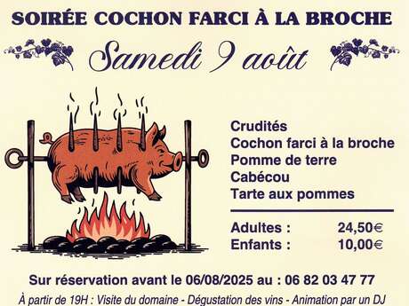 Soirée cochon farci à la broche au Château de Calassou