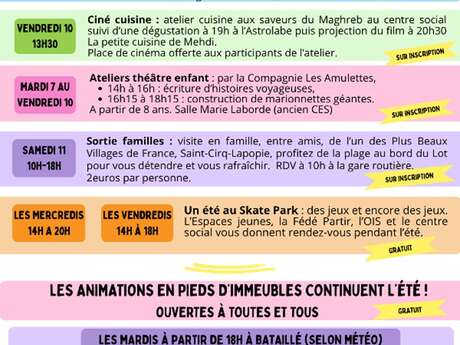 Programme des animations juillet du centre social de Figeac