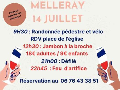 14 juillet : randonnée pédestre et vélo, jambon à la broche, défilé et feu d'artifice