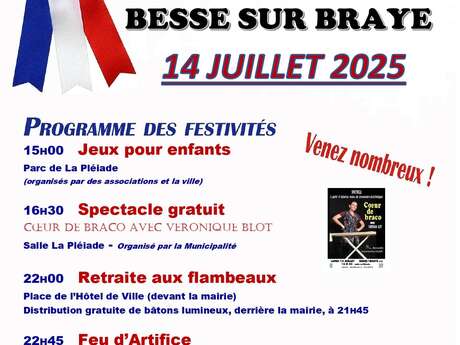 14 juillet : jeux, spectacle, bal, retraite aux flambeaux et feu d'artifice