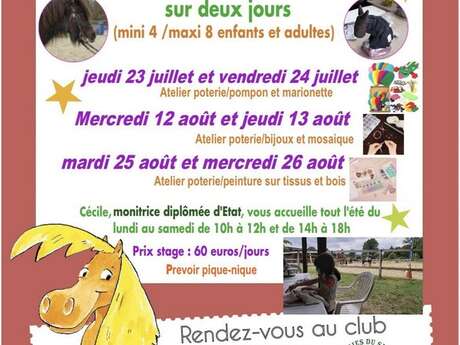 Stage d'équitation et d'ateliers créatifs