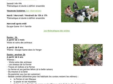 Visite soins escape game ateliers thématiques de la ferme