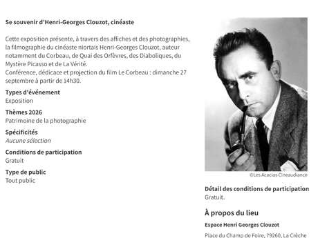 Journées du Patrimoine : Exposition Se souvenir d'Henri-Georges Clouzot