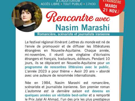 L'invité du mois : Nasim Marashi, romancière, scénariste et journaliste iranienne