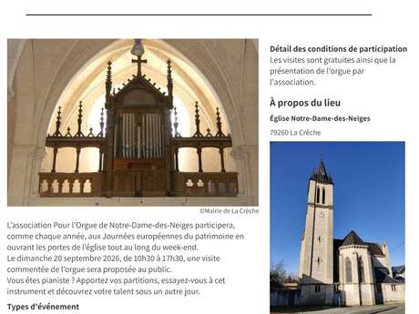 Journées du Patrimoine : Visite commentée et démonstration de l'orgue de Notre-Dame-des-Neiges