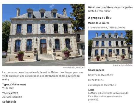 Journées du Patrimoine : Visite libre de la mairie de La Crèche