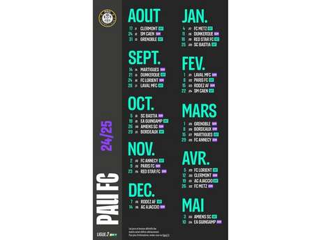 Football - Calendrier PAU FC Ligue2 BKT - saison 2024-2025