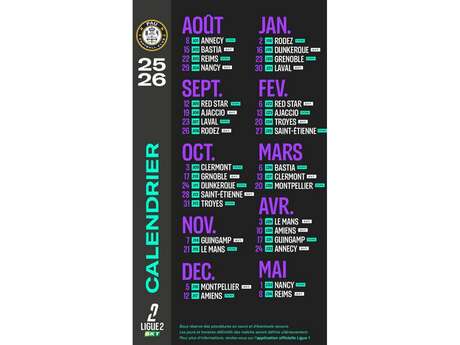 Football - Calendrier PAU FC Ligue2 BKT - saison 2025-2026