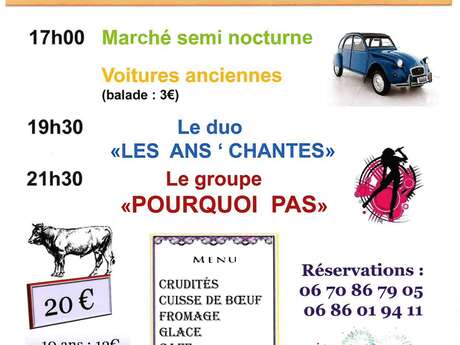 Marché semi-nocturne, chants et cuisse à la broche