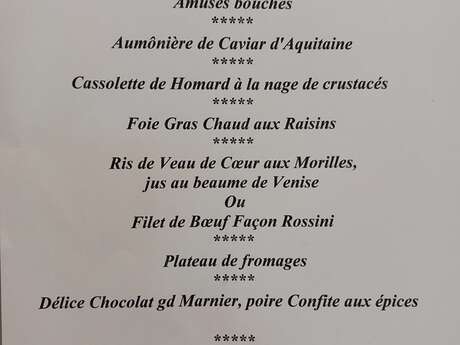 Menu de fêtes à La Gourmandière Le 1 janv 2025