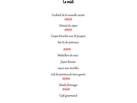 Menu du nouvel an