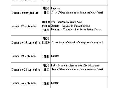 Calendrier des Messes
