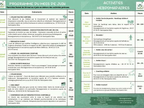 Programme des animations de juin au Tiers-Lieu Amassa Programme des animations de juin au Tiers-Lieu Amassa